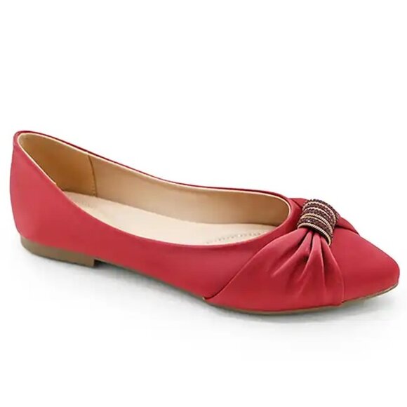 Ballerina Shoes - Women Red Ballerina Flats Chic Pointed Toe Stylish Everyday Wear